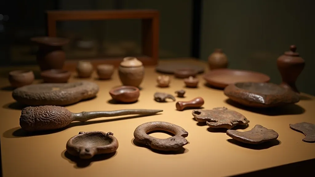 Ancient Bronze Age archaeological artifacts and pottery fragments from heritage period