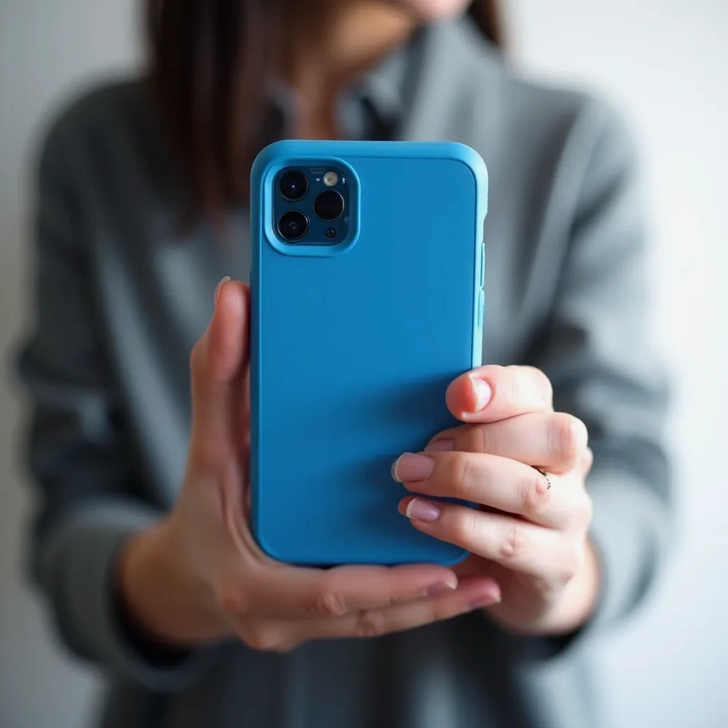 Hands holding and installing protective phone case on device, showing proper grip and installation technique