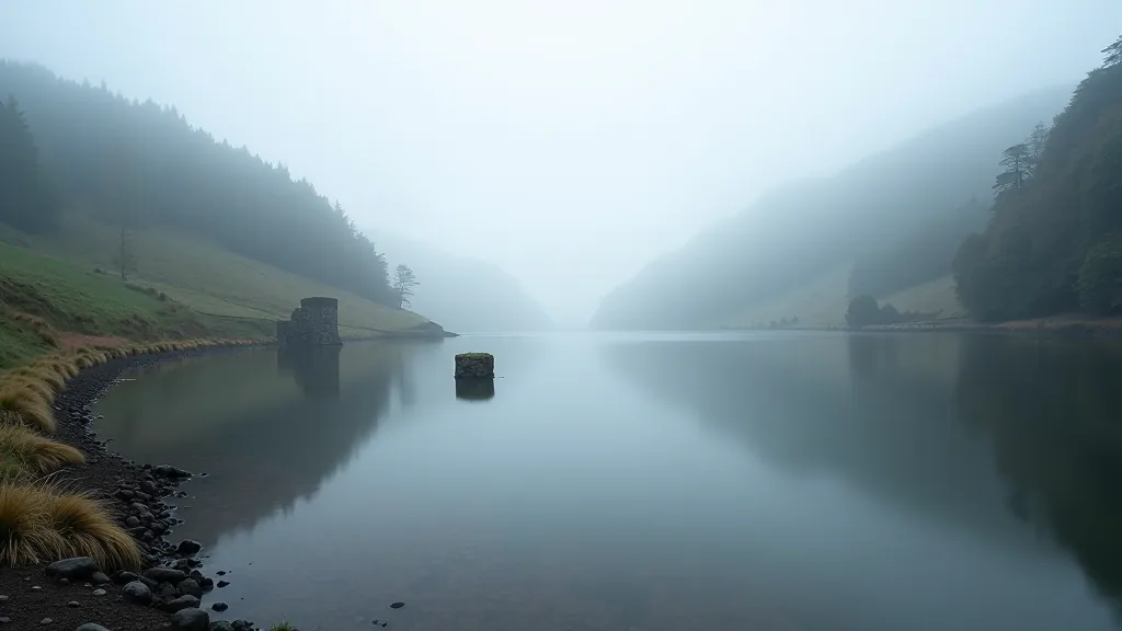 Misty morning over Lough Gur with ancient landscape