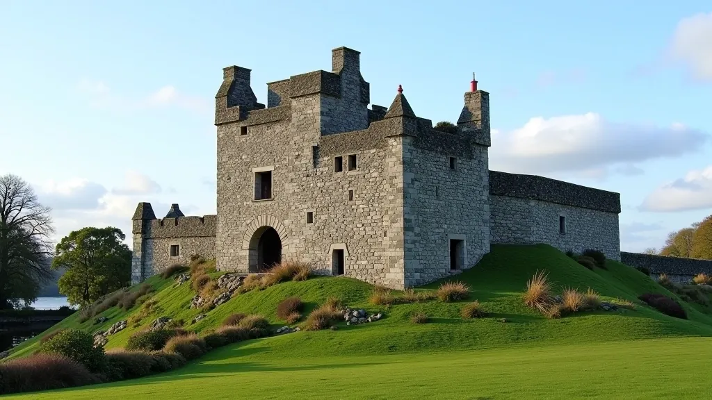 Craggaunowen Castle stone fortification and historic architecture at heritage site