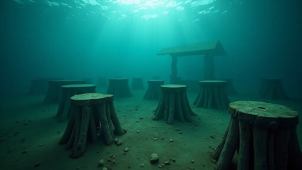 Underwater archaeological artifact from ancient crannog settlement showing wooden structures and artifacts