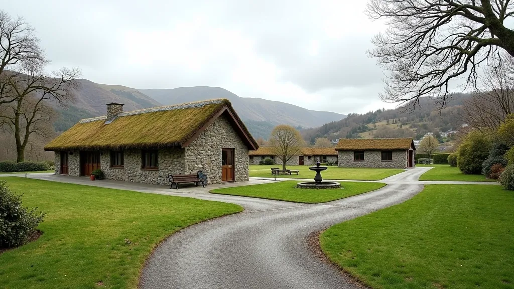 Visitor center and heritage site facilities, parking area and accessible pathways at archaeological location