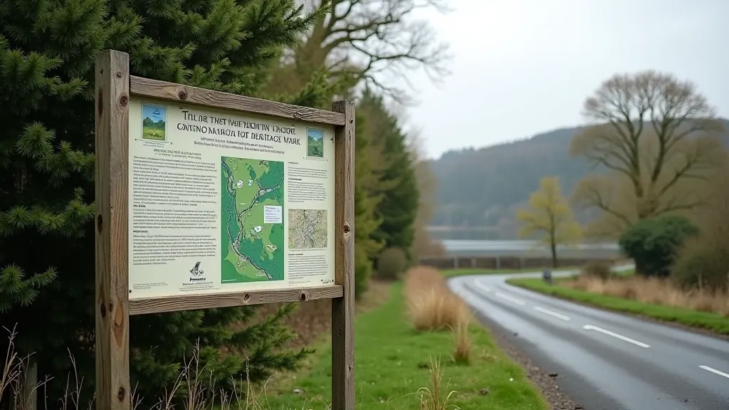 Visitor information sign and parking area at heritage walk entrance