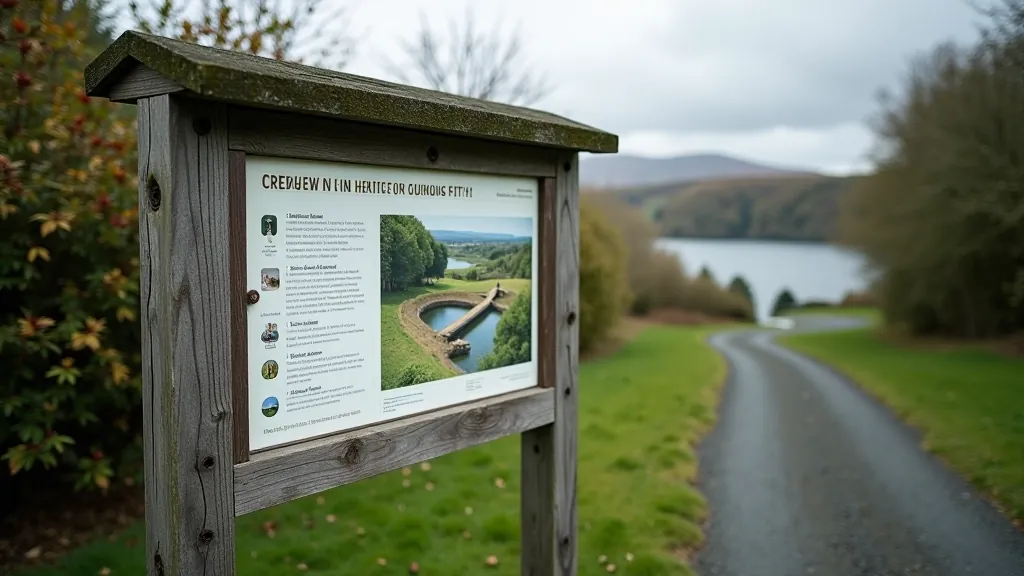 Visitor information sign at heritage site entrance, practical guidance for tourists
